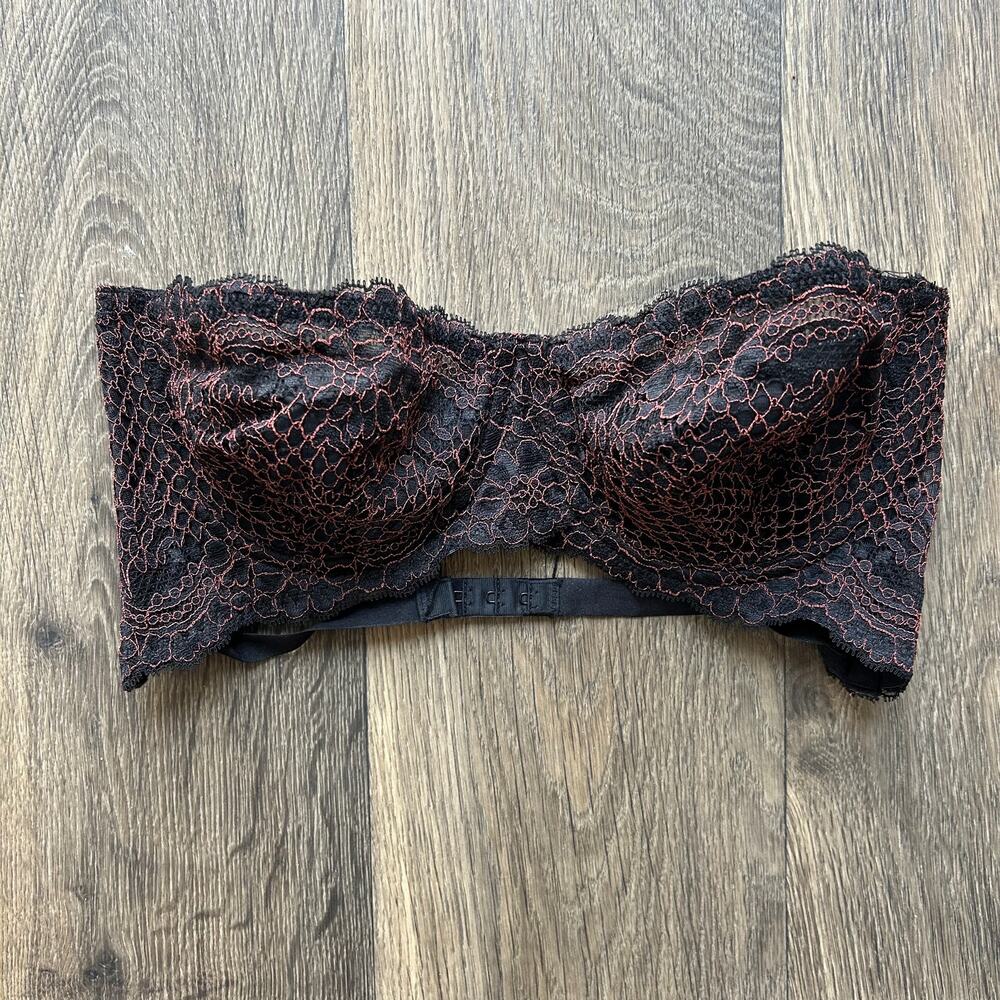 🥶 Intimately Free People Pink and Black Lace Strapless Bra 34D